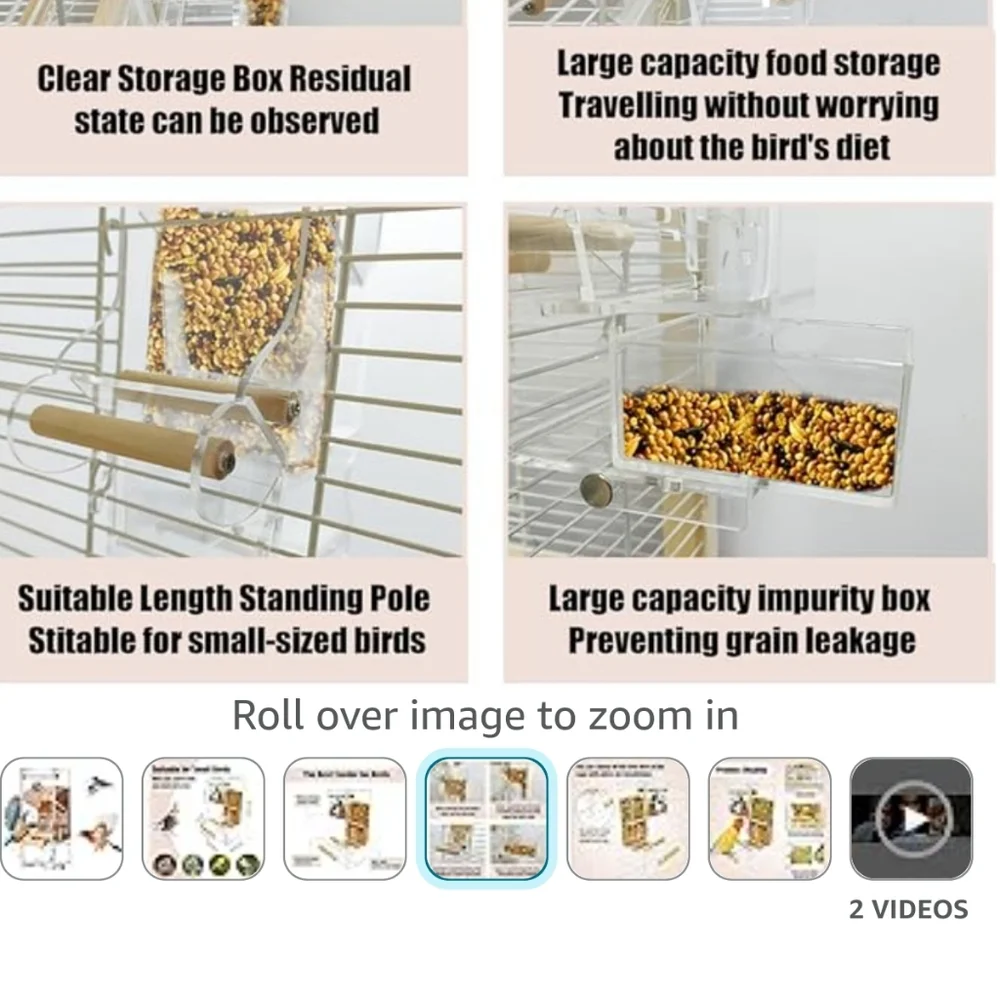 Transparent food container cage no mess automatic bird feeder (111)